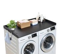 VEVOR Encimera para Lavadora y Secadora de Madera 137 x 69,9 cm, Cubierta Superior Soporta hasta 113 kg con Borde Elevado, Ganchos Laterales, Almohadillas para Lavadero Baño Cocina Balcón, Color Negro
