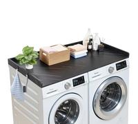 VEVOR Encimera para Lavadora y Secadora de Madera 137 x 69,9 cm, Cubierta Superior Soporta hasta 113 kg con Borde Elevado, Ganchos Laterales, Almohadillas para Lavadero Baño Cocina Balcón, Color Negro