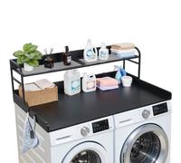 VEVOR Encimera para Lavadora y Secadora de Madera 137 x 69,9 cm, Cubierta Superior Soporta hasta 113 kg con Ganchos Laterales, Borde Elevado, Estante para Cocina Lavadero Baño Balcón, Color Negro