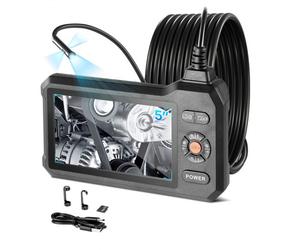 VEVOR Endoscopio de Triple Cámara, Cámara de Inspección con Pantalla IPS, Sonda de 8 mm, Cable de 5 m, 32 GB, Batería 3000 mAh, Luces LED, Zoom 8X para Motores, HVAC, Tuberías, Automoción y Fontanería