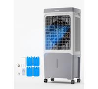 VEVOR Enfriador de aire evaporativo y enfriador de pantano, aire acondicionado de 1800 CFM con depósito de agua de 6.8 galones, control remoto, temporizador de 12 horas, 4 recipientes de hielo, 3