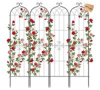 VEVOR Enrejado Metálico para Jardín, 220 x 52,5 cm, Celosías de Jardín, Set de 4 Piezas, Soporte para Plantas Trepadoras, con Estacas, Diseño Elegante, Acero al Carbono, para Verduras Flores, Negro