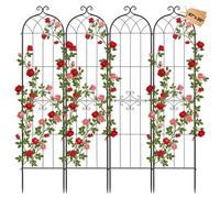 VEVOR Enrejado Metálico para Jardín, 220 x 52,5 cm, Celosías de Jardín, Set de 4 Piezas, Soporte para Plantas Trepadoras, con Estacas, Diseño Elegante, Acero al Carbono, para Verduras Flores, Negro