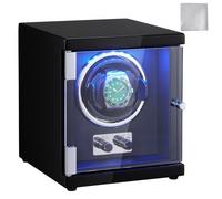 VEVOR Enrollador Automático de Relojes 1 Caja de Reloj para Relojes Automáticos con Motor Mabuchi Japonés Silencioso 5 Modos de Cuerda en Panel de Alta Densidad y LED Azul Acrílico Uso Doméstico