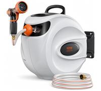 VEVOR Enrollador de Manguera para Jardín 35m, Carrete de Manguera Retráctil Giratorio de 180° Carrete Automático de Manguera Montado en Pared para Regar Césped Jardín, Lavar Auto, Bañar Mascota