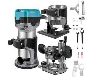 VEVOR Enrutador de Palma 3 Bases lncluidas:Base Fija, de Inmersión e Inclinable 710W 13000-33000r/min Herramienta Compacta de Enrutador de Palma de Madera Carpintero Carpintería 6 y 8mm Fresadora