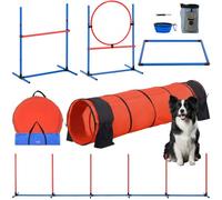 VEVOR Kit de Equipo de Entrenamiento de Agilidad para Perros 5 Piezas Carrera de Obstáculos para Cachorros con Vallas Altas Ajustables 6 Postes Túnel Anillo de Salto Caja de Descanso Silbato Cuenco