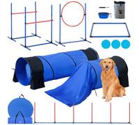 VEVOR Equipo de Entrenamiento de Agilidad para Perros 7 Piezas Carrera de Obstáculos para Cachorros con Vallas Altas Ajustables 6 Postes 2 Túneles Anillo de Salto Caja de Descanso Silbato Cuenco