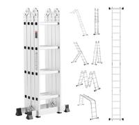 VEVOR Escalera Plegable Multiusos, Escalera Extensible Alta 7 en 1, 4 Escalones con Estructura en A, Altura de Alcance de 4,7 m, Capacidad de 149,7 kg para el Hogar y el Exterior, 1560 x 608 x 2215 mm