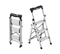 VEVOR Escalera de Aluminio Plegable 3 Peldaños, Escalera de Tijera con Pedal Antideslizante y Empuñadura Cómoda, Capacidad de 150 kg, Taburete Multifuncional para Cocina, Almacén, Hogar, Oficina