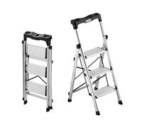 VEVOR Escalera de Aluminio Plegable 3 Peldaños, Escalera de Tijera con Pedal Antideslizante y Empuñadura Cómoda, Capacidad de 150 kg, Taburete Multifuncional para Cocina, Almacén, Hogar, Oficina