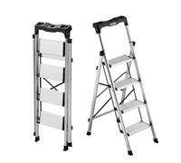 VEVOR Escalera de Aluminio Plegable 4 Peldaños, Escalera de Tijera con Pedal Antideslizante y Empuñadura Cómoda, Capacidad de 150 kg, Taburete Multifuncional para Cocina, Almacén, Hogar, Oficina