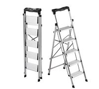 VEVOR Escalera de Aluminio Plegable 5 Peldaños, Escalera de Tijera con Pedal Antideslizante y Empuñadura Cómoda, Capacidad de 150 kg, Taburete Multifuncional para Cocina, Almacén, Hogar, Oficina