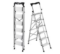 VEVOR Escalera de Aluminio Plegable 6 Peldaños, Escalera de Tijera con Pedal Antideslizante y Empuñadura Cómoda, Capacidad de 150 kg, Taburete Multifuncional para Cocina, Almacén, Hogar, Oficina