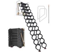 VEVOR Escalera de Ático de Pared, Capacidad de 299,4 kg, Apta para Techos de 2,9 a 3 m, Plegable de Acero de 12 Peldaños con Pasamanos, Abatible para Áticos, Garajes, Techos y Sótanos, Negro