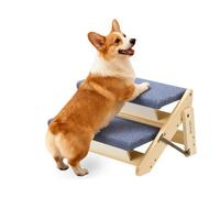 VEVOR Escalera de Madera para Mascotas, 2 Peldaños, para Camas, Sofás y Coches, Carga 50 kg, Plano y Plegable, Estable y Resistente, para Mascotas Pequeñas, Medianas y Grandes, 370 x 470 x 260 mm