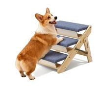 VEVOR Escalera de Madera para Mascotas, 3 Peldaños, para Camas, Sofás y Coches, Carga 68 kg, Plano y Plegable, Estable y Resistente, para Mascotas Pequeñas, Medianas y Grandes, Cachorros Mayores