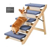 VEVOR Escalera de Madera para Mascotas, 5 Peldaños para Camas, Sofás y Coches, Carga de 68 kg, Diseño Plano y Plegable, Estable y Resistente, para Perros y Gatos Pequeños, Medianos y Grandes