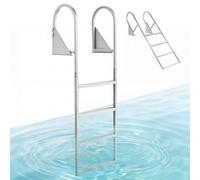VEVOR Escalera de Muelle 540 x 50 mm con 4 Peldaños de Aleación de Aluminio | para Piscina Embarcación Barco, Escalera de Pontón Abatible, Peldaños Antideslizantes con Pasamanos, Cuerda, Soporta 159 kg