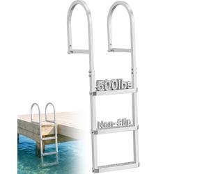 VEVOR Escalera de Muelle de Aleación de Aluminio con 3 Peldaños Antideslizantes de PP, Escalera de Pontón Desmontable con Pasamanos, Soporta 227 kg, Uso en Embarcaciones Piscinas Barcos Natación Lago