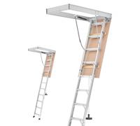 VEVOR Escalera Escamoteable de Aluminio para Techo, Escaleras de Ático Plegable con Trampilla, Cuerda de Tracción, Soporte Hidráulico, Altura Ajustable 2,34-3,15 m, Capacidad 170 kg, Ahorra Espacio
