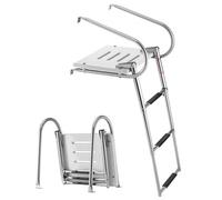 VEVOR Escalera para Barco Telescópica de Acero Inoxidable de 3 Peldaños Antideslizantes, Soporta 181 kg, Escalera Plegable con Plataforma y Pasamanos para Embarque Pontón Muelle Piscina Barco de Pesca