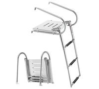 VEVOR Escalera para Barco Telescópica de Acero Inoxidable de 3 Peldaños Antideslizantes, Soporta 181 kg, Escalera Plegable con Plataforma y Pasamanos para Embarque Pontón Muelle Piscina Barco de Pesca