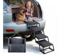 VEVOR Escalera para Perros Plegable para Coche, 4 Escalones, Rampa para Perros, Capacidad de Carga de 91 kg, Huella con Alfombra Antideslizante, Ajustable y Portátil, para Subir a Coches Camas Sofás