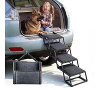 VEVOR Escalera para Perros Plegable para Coche, 4 Escalones, Rampa para Perros, Capacidad de Carga de 91 kg, Huella con Alfombra Antideslizante, Ajustable y Portátil, para Subir a Coches Camas Sofás