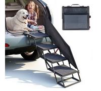 VEVOR Escalera para Perros Plegable para Coche, 4 Escalones, Rampa para Perros Plegable, Capacidad de Carga de 181 kg, Ajustable y Portátil, con Alfombrilla Antideslizante y Barandilla de Protección
