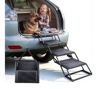 VEVOR Escalera para Perros Plegable para Coche, 4 Peldaños, Rampa para Perros Plegable, Capacidad de Carga de 113 kg, Alturas Ajustables, Antideslizante y Portátil, Acceso al Vehículo para Mascotas