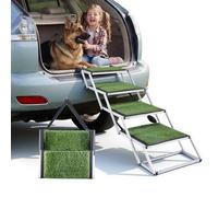 VEVOR Escalera para Perros Plegable para Coche, 4 Peldaños, Rampa para Perros Plegable, Capacidad de Carga de 91 kg, Huella de Hierba Artificial Antideslizante, Ajustable Portátil, Subir a Coche Cama