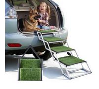 VEVOR Escalera para Perros Plegable para Coche, 4 Peldaños, Rampa para Perros Plegable, Capacidad de Carga de 91 kg, Huella de Hierba Artificial Antideslizante, Ajustable Portátil, Subir a Coche Cama