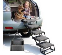VEVOR Escalera para Perros Plegable para Coche, 5 Escalones, Rampa para Perros Plegable, Soporta hasta 91 kg, Huella con Alfombra Antideslizante, Portátil, Acceso a Vehículo Cama Sofá para Mascotas