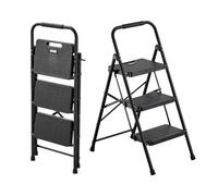 VEVOR Escalera Plegable de 3 Peldaños, Escalera de Tijera con Estructura de Acero, Capacidad de Carga Máx. 272 kg, con Pies Antideslizantes y Asa Superior de Goma, Utensilio para Hogar Cocina Oficina