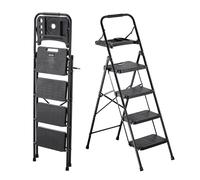 VEVOR Escalera Plegable de 4 Peldaños, Escalera de Tijera con Estructura de Acero, Capacidad de Carga Máx. 272 kg, Pies Antideslizantes Bandeja de Herramientas Asa de Goma, para Hogar Cocina Oficina