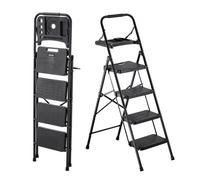 VEVOR Escalera Plegable de 4 Peldaños, Escalera de Tijera con Estructura de Acero, Capacidad de Carga Máx. 272 kg, Pies Antideslizantes Bandeja de Herramientas Asa de Goma, para Hogar Cocina Oficina