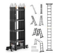VEVOR Escalera Plegable Multiusos Extensible Alta 7 en 1, Estructura en A de 4 Escalones con Tablones de Andamio, Resistente, Capacidad de 149,7 kg para el Hogar y el Exterior, 1525 x 608 x 2260 mm