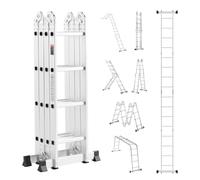 VEVOR Escalera Plegable Multiusos, Escalera Extensible Alta 7 en 1, 4 Escalones con Estructura en A, Altura de Alcance de 4,7 m, Capacidad de 149,7 kg para el Hogar y el Exterior, 1560 x 608 x 2215 mm