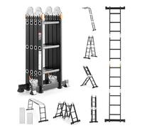 VEVOR Escalera Plegable Multiusos, Escalera Extensible Alta 7 en 1, Estructura en A de 3 Escalones con Tablones de Andamio, Capacidad de 149,7 kg para el Hogar y el Exterior, 1170 x 608 x 1730 mm