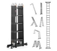 VEVOR Escalera Plegable Multiusos Extensible Alta 7 en 1, 5 Escalones con Estructura en A, Altura de Alcance de 5,8 m, Capacidad de 149,7 kg para el Hogar y el Exterior, 1930 x 708 x 2775 mm, Plata