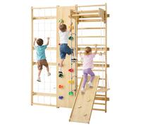 VEVOR Escalera Sueca de Gimnasio con Barras de Madera Maciza 12 Niveles Juego de Escalada Capacidad de 100 kg Montaje de Pared con Anillas de Gimnasio, Tobogán, Columpio para Hogar, Sala de Juegos