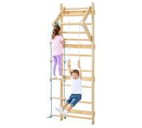 VEVOR Escalera Sueca de Gimnasio con Barras de Madera Maciza 8 Niveles Juego de Escalada para Interior Capacidad de 100 kg Montaje de Pared con Barra de Dominadas, Anillas para Hogar, Sala de Juegos