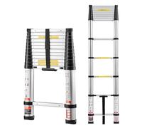 VEVOR Escalera Telescópica de Aluminio 374 cm, Escalera de Extensión Plegable con Sistema de Retracción de Un Solo Toque, Soporta hasta 150 kg, con Pies Antideslizantes, para Hogar, Ático, Jardinería