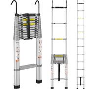 VEVOR Escalera Telescópica de Aluminio Carga de 190 kg Escalera de Extensión Portátil Alcance de 4,6 m Antideslizantes Escalera Compacta Multiusos Retracción con Un Botón para Reparaciones Domésticas