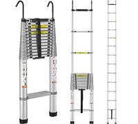 VEVOR Escalera Telescópica de Aluminio Carga de 190 kg Escalera de Extensión Portátil Alcance de 5,5 m Antideslizantes Escalera Compacta Multiusos Retracción con Un Botón para Reparaciones Domésticas