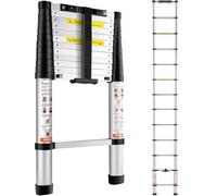 VEVOR Escalera Telescópica de Aluminio Altura de 380cm Escalera de Extensión Plegable Portátil Capacidad de 170kg con Pies Antideslizantes 1 Botón de Retracción para Reparaciones de Hogar Autocaravana