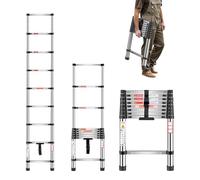 VEVOR Escalera Telescópica Extensible Ligera de Acero Inoxidable, con Retracción de Múltiples Botones, Carga 150 kg y Pies Antideslizantes, 9 Escalones para el Hogar, RV, Loft, 460 x 60 x 2540 mm