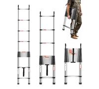 VEVOR Escalera Telescópica Extensible Ligera de Acero Inoxidable, con Retracción de Múltiples Botones, Carga 150 kg y Pies Antideslizantes, 13 Escalones para el Hogar, RV, Loft, 470 x 72 x 5030 mm