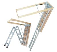 VEVOR Escalera Telescópica Plegable de Aluminio para Ático 570 x 1600 mm Capacidad de Carga de 158,8 kg Extensión Multiusos Ligera y Portátil Altura de Instalación 9,5'-12' para Ático, Oficina, Hogar